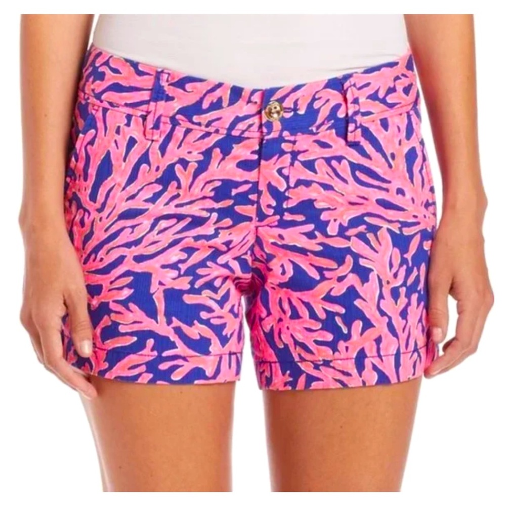Lilly Pulitzer hot pink & navy blue coral reef print 5” Callahan shorts -10